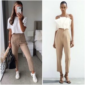 🆕 ZARA Viral High-Waisted Ankle Pants in Camel Tan